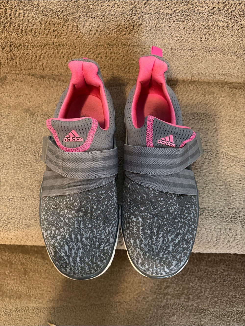 Women’s Adidas Gray Slip-On Golf Shoes with Pink Lining